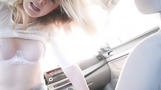 Blonde step sister pounded in the car