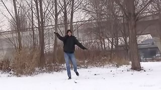 Amateur couple plays in the snow then warms up by fucking